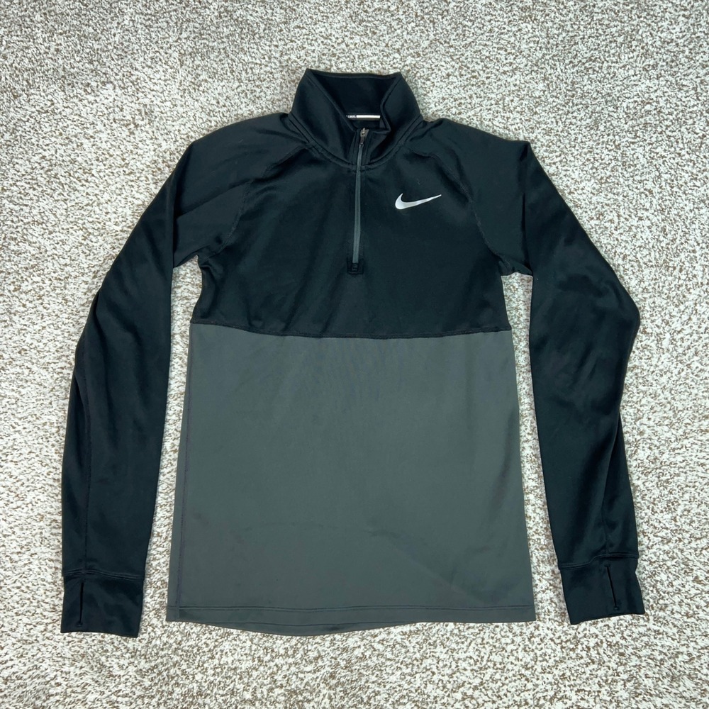 Nike Pullover Mens Small Black Grey Running Activewear Dri-FIT Quarter Zip Top
